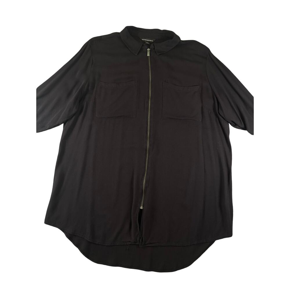 Rock & Republic XXL Black Zip Front Tunic Blouse
